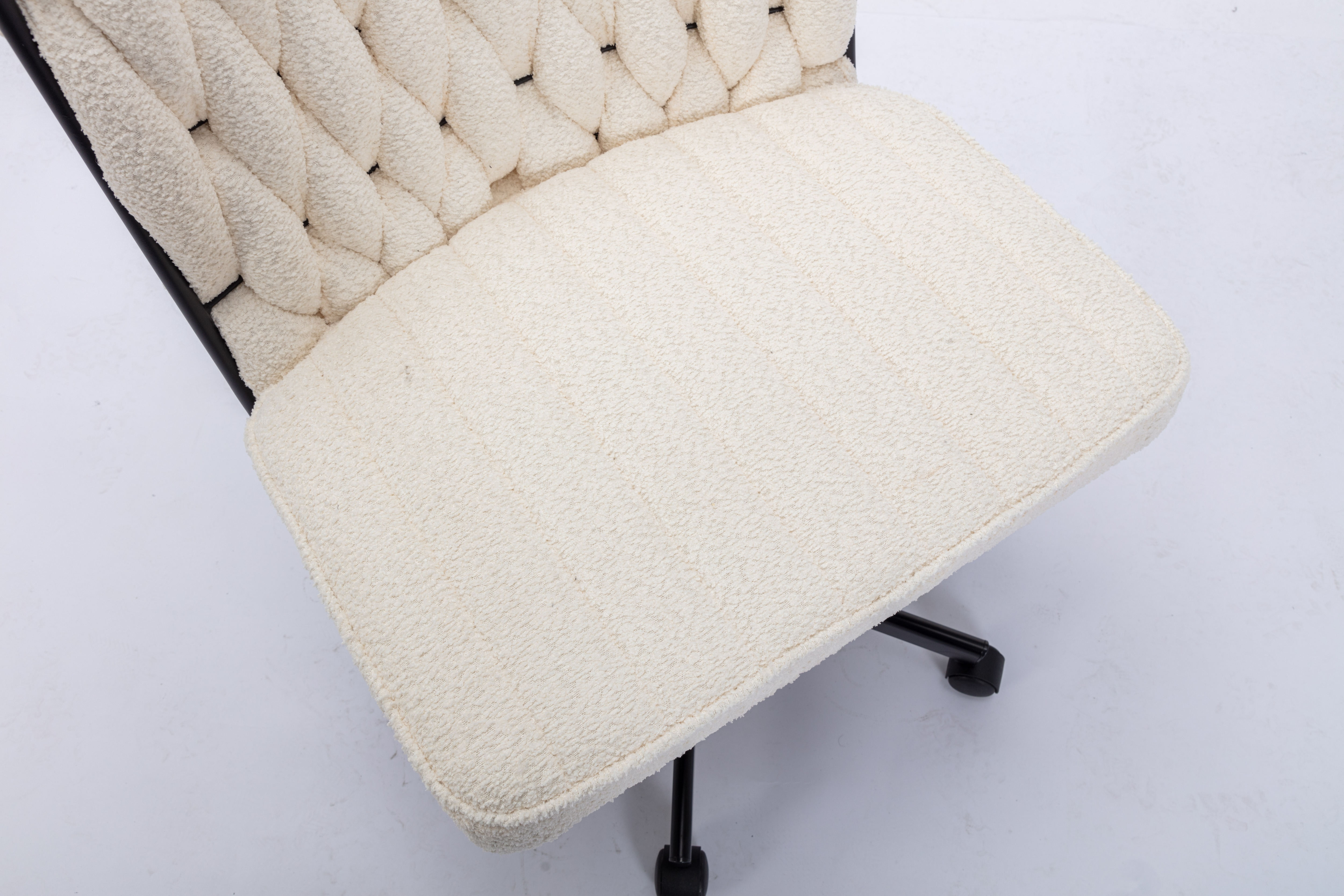 Criss Cross Legged Office Desk Chair With Wheels, Modern Armless Desk Chair With Wide Seat, Home Office Chairs For Work, Meditation, Vanity,White_voghion.com